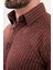 Çizgili Kiremit Rengi Slim Fit Yün Erkek Gömlek 2