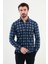 Kareli Mavi Slim Fit Yün Erkek Gömlek 1