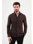 Çizgili Kiremit Rengi Slim Fit Yün Erkek Gömlek 1