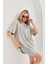 Unisex Taş Desenli Oversize T-Shirt - Gri 1