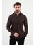 Çizgili Kiremit Rengi Slim Fit Yün Erkek Gömlek 1