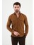 Çizgili Kamel Rengi Slim Fit Kadife Erkek Gömlek 1