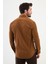 Çizgili Kamel Rengi Slim Fit Kadife Erkek Gömlek 3