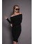 Kadın Kayık Yaka Kaşkorse Bodycon Elbise 22542 Siyah 1