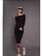 Kadın Kayık Yaka Kaşkorse Bodycon Elbise 22542 Siyah 4