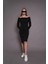 Kadın Kayık Yaka Kaşkorse Bodycon Elbise 22542 Siyah 5