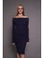 Kadın Kayık Yaka Kaşkorse Bodycon Elbise 22542 Lacivert 1