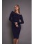 Kadın Kayık Yaka Kaşkorse Bodycon Elbise 22542 Lacivert 3