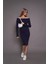 Kadın Kayık Yaka Kaşkorse Bodycon Elbise 22542 Lacivert 4