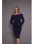 Kadın Kayık Yaka Kaşkorse Bodycon Elbise 22542 Lacivert 5