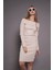 Kadın Kayık Yaka Kaşkorse Bodycon Elbise 22542 Bej 3