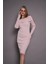 Kadın Kayık Yaka Kaşkorse Bodycon Elbise 22542 Pudra 1