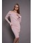 Kadın Kayık Yaka Kaşkorse Bodycon Elbise 22542 Pudra 2