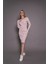 Kadın Kayık Yaka Kaşkorse Bodycon Elbise 22542 Pudra 5