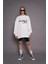 Kadın Oversize Baskılı Uzun Sweatshirt 24539 Ekru 1