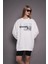Kadın Oversize Baskılı Uzun Sweatshirt 24539 Ekru 3