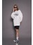 Kadın Oversize Baskılı Uzun Sweatshirt 24539 Ekru 4