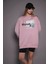 Kadın Oversize Baskılı Uzun Sweatshirt 24539 Gül Kurusu 1