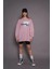 Kadın Oversize Baskılı Uzun Sweatshirt 24539 Gül Kurusu 2