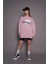 Kadın Oversize Baskılı Uzun Sweatshirt 24539 Gül Kurusu 4