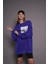 Kadın Oversize Baskılı Uzun Sweatshirt 24539 Sax 3
