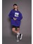 Kadın Oversize Baskılı Uzun Sweatshirt 24539 Sax 5