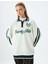 Polo Yaka Sweatshirt Oversize Kolej Işlemeli - Koton - 5WAL10211IK - Ekru - S 2