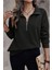 Styles Kadın Uzun Kol Dik Yaka Pamuklu Yarım Fermuar Casual Sweatshirt 1