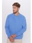 Relax Fit Rahat Kesim Pamuklu Basic Indigo Renk Bisiklet Yaka Sweatshirt 1