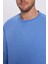 Relax Fit Rahat Kesim Pamuklu Basic Indigo Renk Bisiklet Yaka Sweatshirt 4