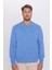 Relax Fit Rahat Kesim Pamuklu Basic Indigo Renk Bisiklet Yaka Sweatshirt 2