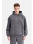 Erkek Oversize Şardonlu 3 Iplik Kapüşonlu, Efektli Yıkamalı, Nakışlı Sweatshirt 1