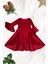 Asimetrik Kırmızı Kadife Kız Çocuk Elbisesi 2