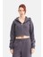 Kadın Fermuarlı Kapüşonlu Crop Sweatshirt 2