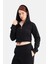 Kadın Fermuarlı Kapüşonlu Crop Sweatshirt 1