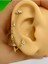 Arescollection Zirkon Taşlı 1 Adet Zincir Bağlantılı Ikili Kıkırdak Kulak Memesi Uyumlu Piercing Küpe 2