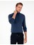 Erkek İndigo Melanj Slim Fit Yarım Balıkçı Yaka Basic Triko Kazak 50296614-VR155 1
