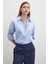 Yaka Incili Poplin Gömlek Mavi 5