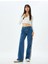 Düz Paça Kot Pantolon Şerit Detaylı Düğmeli Normal Bel Pamuklu - Longer Straight Jeans 2