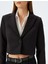 Crop Blazer Ceket Kruvaze Ters Yaka Düğmeli 5