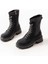 Siyah Zümrüt Düz Topuklu Bağcıklı Fermuarlı Günlük Kadın Bot 4