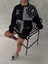 Desenli Üç Iplik Bisiklet Yaka Oversize Sweatshirt - Siyah 1
