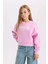 Kız Çocuk V Yaka Baskılı İçi Yumuşak Tüylü Sweatshirt D3496A824WN 1