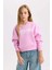 Kız Çocuk V Yaka Baskılı İçi Yumuşak Tüylü Sweatshirt D3496A824WN 4