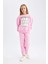Kız Çocuk 2'li Takım Baskılı Bisiklet Yaka Kalın Sweatshirt Beli Lastikli Jogger Eşofman Altı D2218A824WN 3