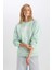 Oversize Geniş Kalıp Bisiklet Yaka Baskılı Kalın Sweatshirt D9804AX24WN 4