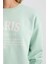 Oversize Geniş Kalıp Bisiklet Yaka Baskılı Kalın Sweatshirt D9804AX24WN 5