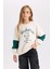 Kız Çocuk Oversize Geniş Kalıp Bisiklet Yaka Baskılı Sweatshirt D1106A824AU 3
