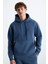 Yokohama Erkek Içi Polarlı Yumuşacık Regular Kanguru Cepli Kapüşonlu Indigo Sweatshirt 1