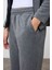 Gri Melanj Kalın Yumuşak Dokulu Dik Yaka Oversize Nakışlı Polar Kadın Eşofman Takım -95339 5